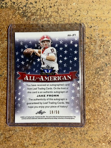 2020 Leaf Valiant Football ORANGE ALL-AMERICAN Autograph JAKE FROMM RC Auto /50 - Bild 2 von 2