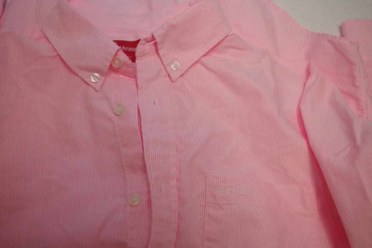 Supreme Pink Striped Button Down Long sleeve Denim Shirt size:L | eBay