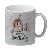 18. Geburtstag Mit Niedlichem Pferd Glitzer-Kaffeebecher Mit Spruch Happy