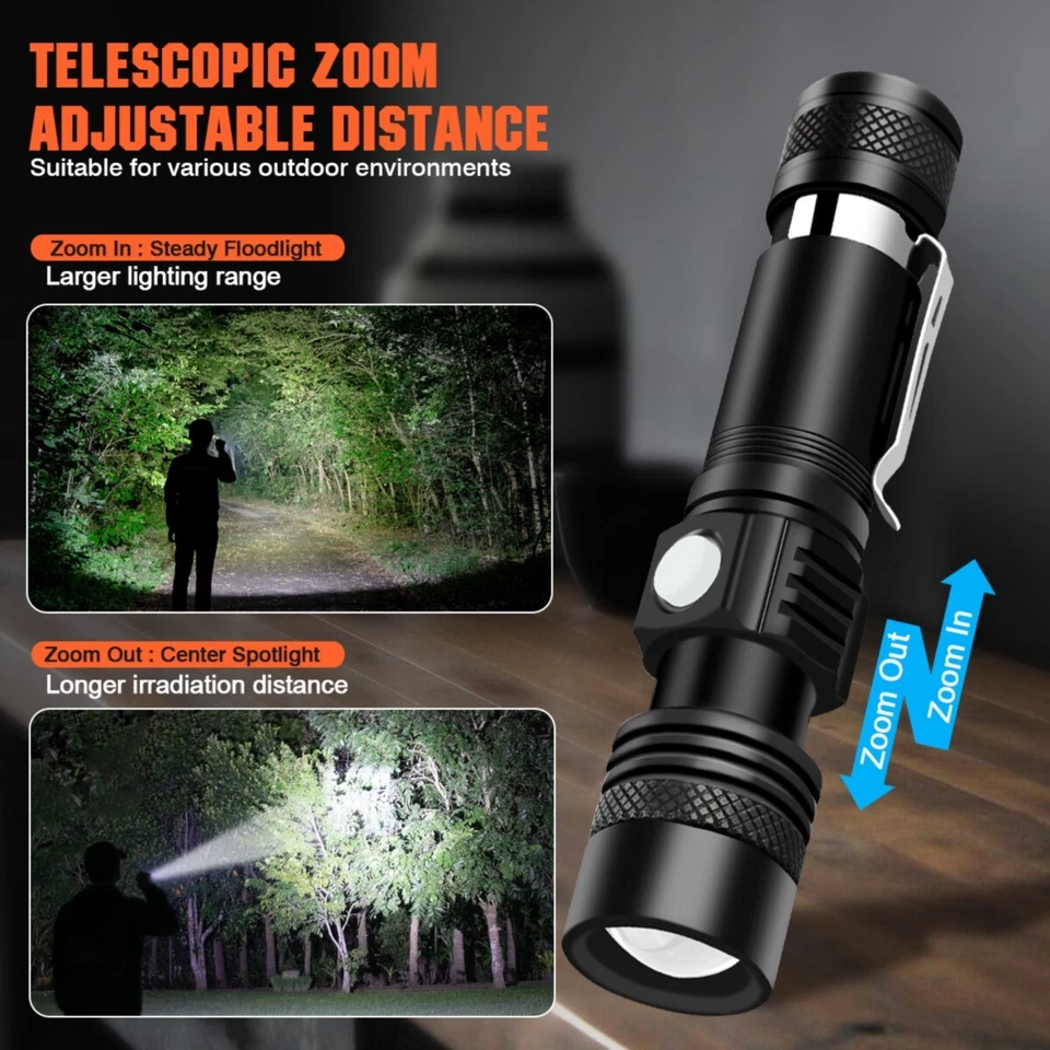 EDC LED Flashlight Rechargeable Super Bright Tactical Pocket Flash Lights Torch - Bild 3 von 4