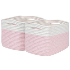 Pink Girls Baby Nursery Rope Toys Baskets , Decorative Woven Storage Baskets ...