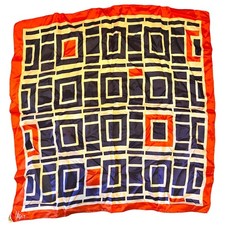 VERA Neumann Scarf Signed Made in Italy Red Blue - Vintage -
