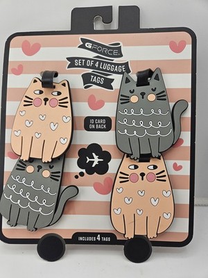 GFORCE Set of 4 Cute Cat Luggage Tags ID Holder Travel Bag ID Card