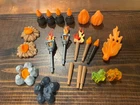 Vintage playmobil campfire, torches, flame fire medieval crystal gem wolf lion