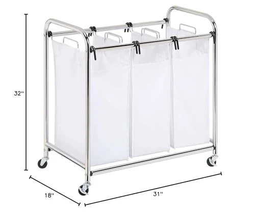 Cesta clasificadora de ropa triple rodante de alta resistencia con bolsas extraíbles cromada Fi... Foto 3 de 3