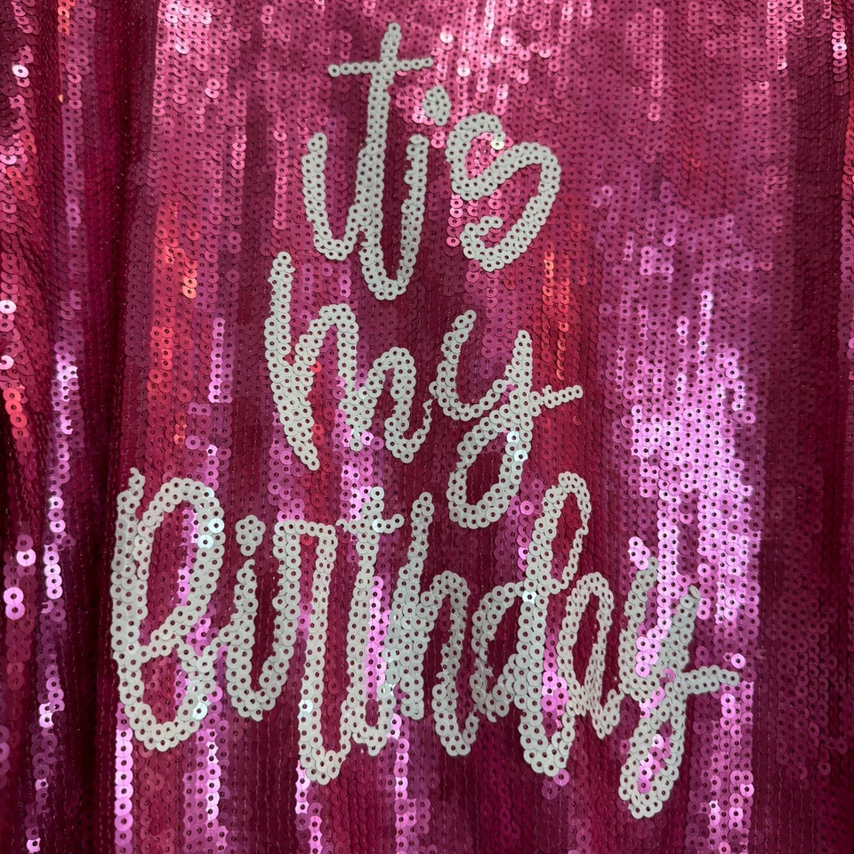 Why Dress Womens Sequined Top Pink It's My Birthday Crop Short Sleeve Size Large - Image 4 of 4
