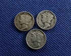1942 Mercury Dimes Lot of 3 90% Silver US Dime Coins!