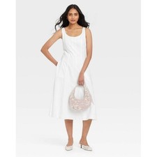 A New Day Womens Corset Midi Dress White Sleeveless Pockets 4 NEW Spring Summer