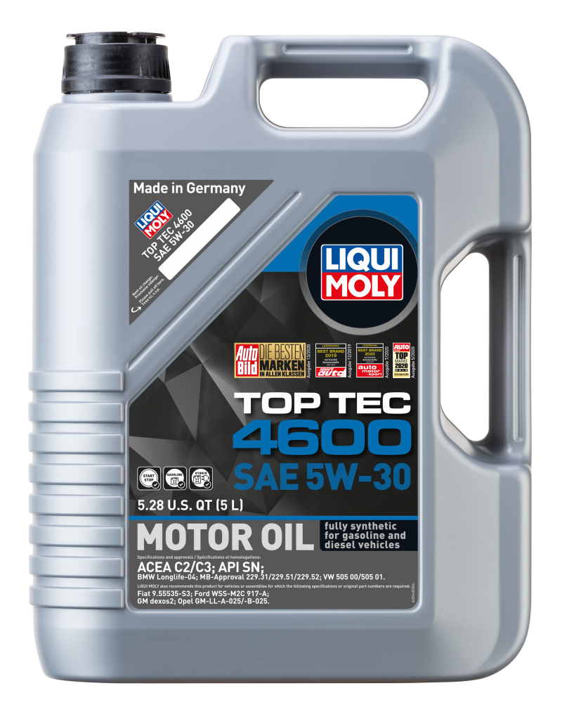 LIQUI MOLY 5L Top Tec 4600 Motor Oil SAE 5W30 for BMW Mercedes-Benz (Case of 4)
