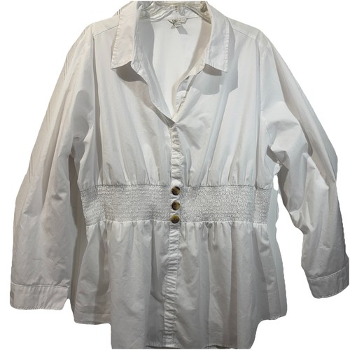 ~Size 22/24~ CATO Brand Classic White Long Sleeve Blouse Gathered at Waist