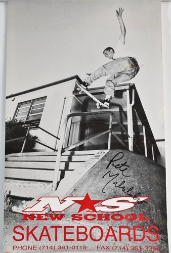 NEW SCHOOL Skateboard Poster Glossy Paper Pete Mihalenko 1990s Signed *STAINED*