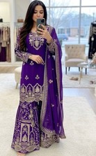 Attractive Look Faux Georgette Purple Palazzo Suit With Dupatta For Reception