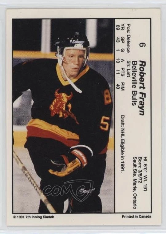 1990-91 7th Inning Sketch OHL Robert Frayn #6 - Image 2 of 2