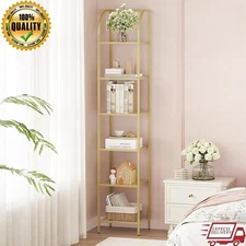 6 Tier Glass Storage Rack Narrow Bookshelf Freestanding Display Unit Home Office
