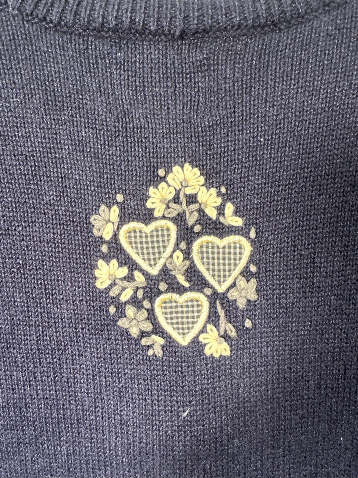 VTG Christopher Banks Sweater Vest L Hand Knitted Hearts Embroidered Granny Core