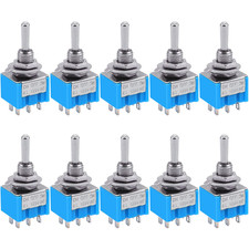 Taiss 10Pcs DPDT Mini Toggle Switch - 6-Pin 3 Position On/Off/On - 6A 125V MTS-2