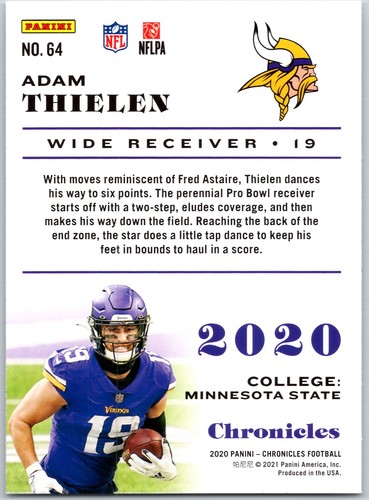 Adam Thielen Panini Chronicles Normal 64 LP - Picture 2 of 2