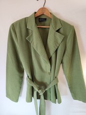 Vintage 80's 90's Women's Single Button Blazer Olive Green Tie Closure, Medium