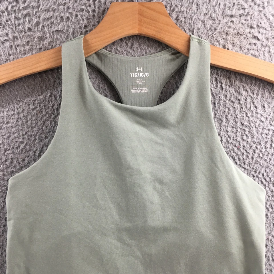 Under Armour Tank Top Womens Large Green Racerback Cropped Fitted Pullover Sport - Image 2 of 4