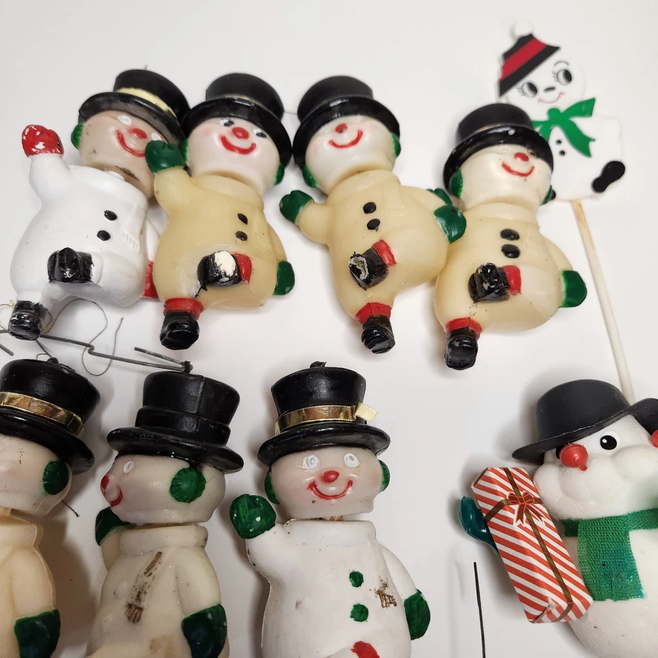 VTG Snowman Christmas Ornament Plastic Lot Of 11 Frosty MCM 4.5 In. READ Damage Foto 4 de 4