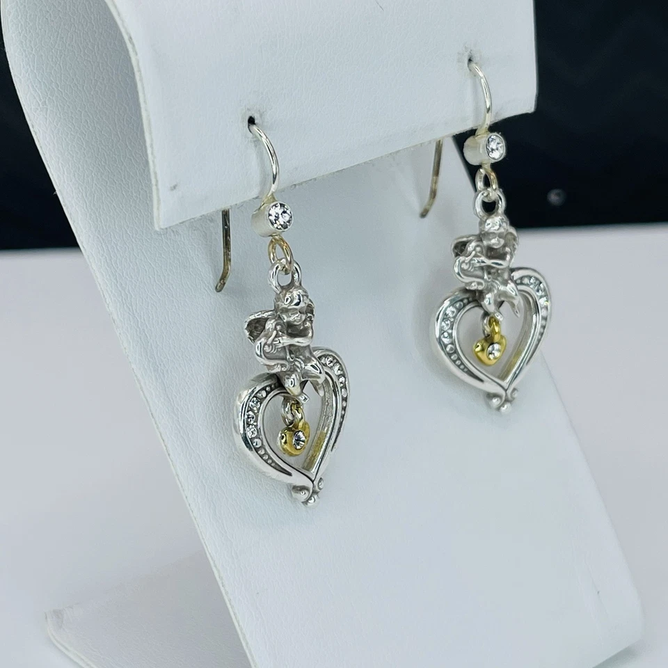 Pendientes colgantes Brighton Cupido’s Dream tono plata y oro corazón con cristales Foto 4 de 4