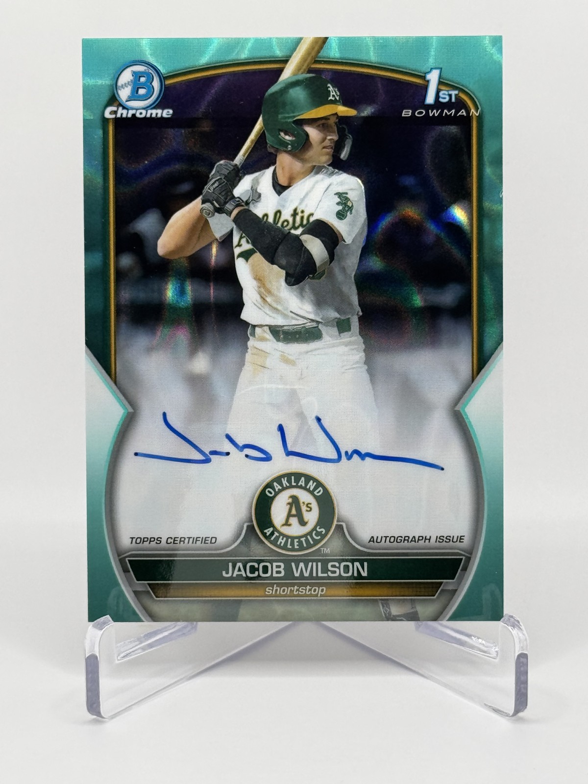 Jacob Wilson 2023 Bowman Draft Chrome 1st #CDA-JWI Aqua Lava Auto /199 RC