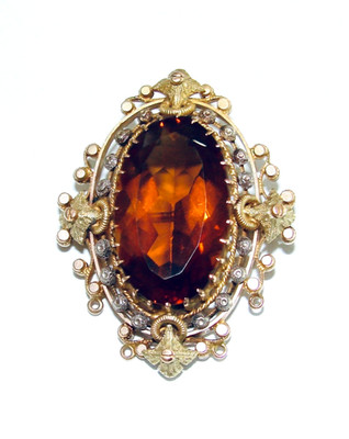 VICTORIAN ANTIQUE 14K YELLOW ROSE GOLD CITRINE BROOCH PENDANT ETRUSCAN REVIVAL