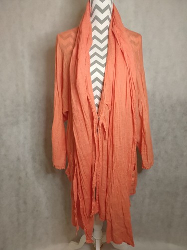Abito Grizas lino avvolgente davanti taglia L corallo a strati Lagenlook boho spiaggia caftano - Foto 4 di 20