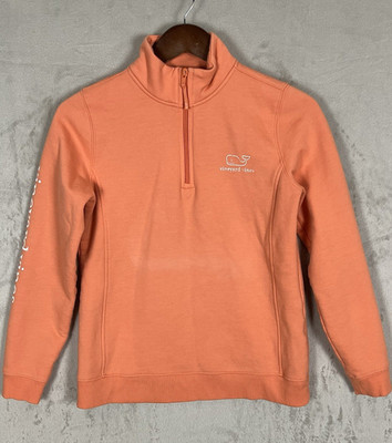 Vineyard Vines Women's 1/4 Zip Pull Over Small Preppy Whale Logo Sweater Peach