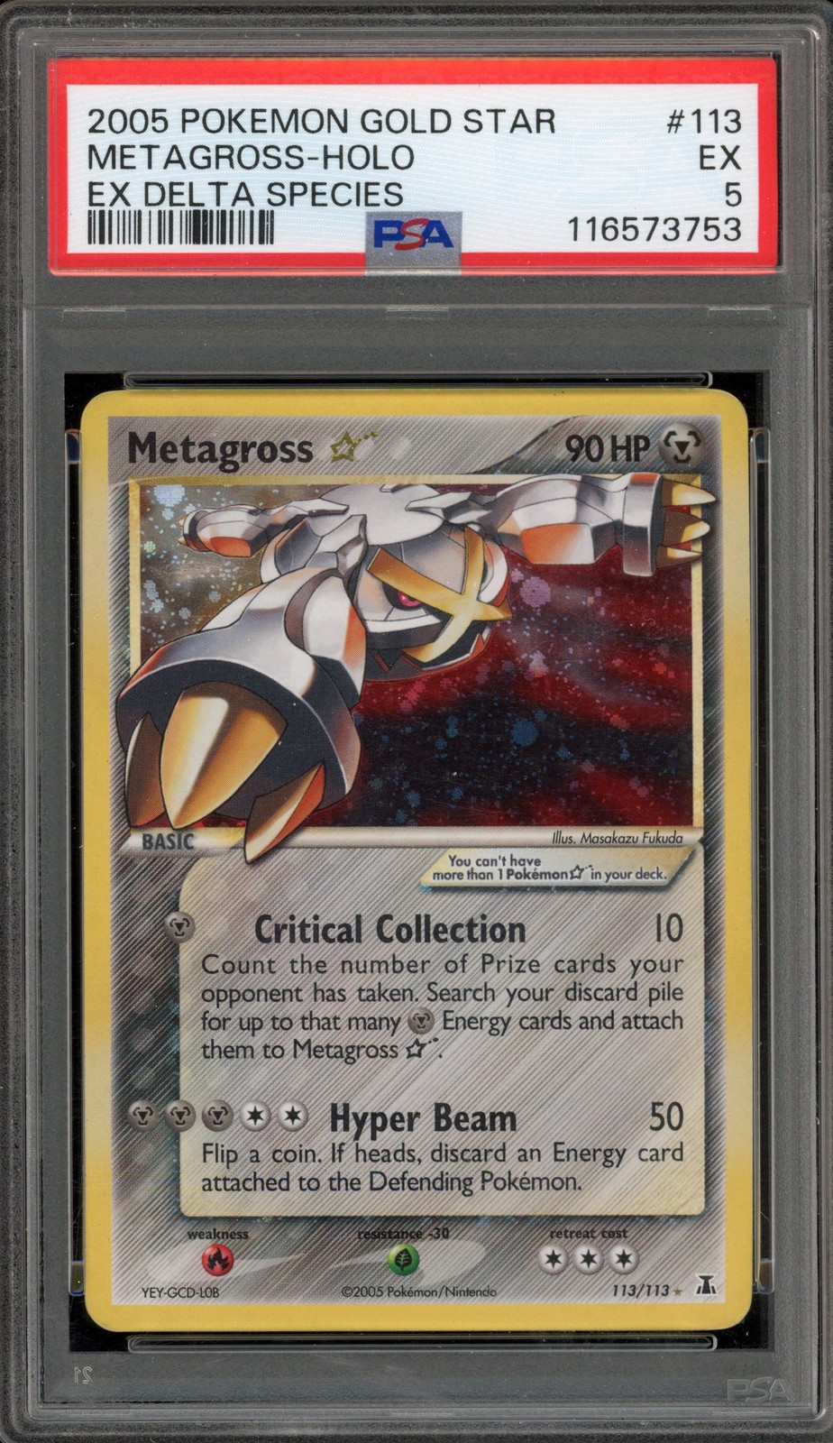 Pokemon Metagross Gold Star EX Delta Species Holo Ultra Rare #113 PSA 5