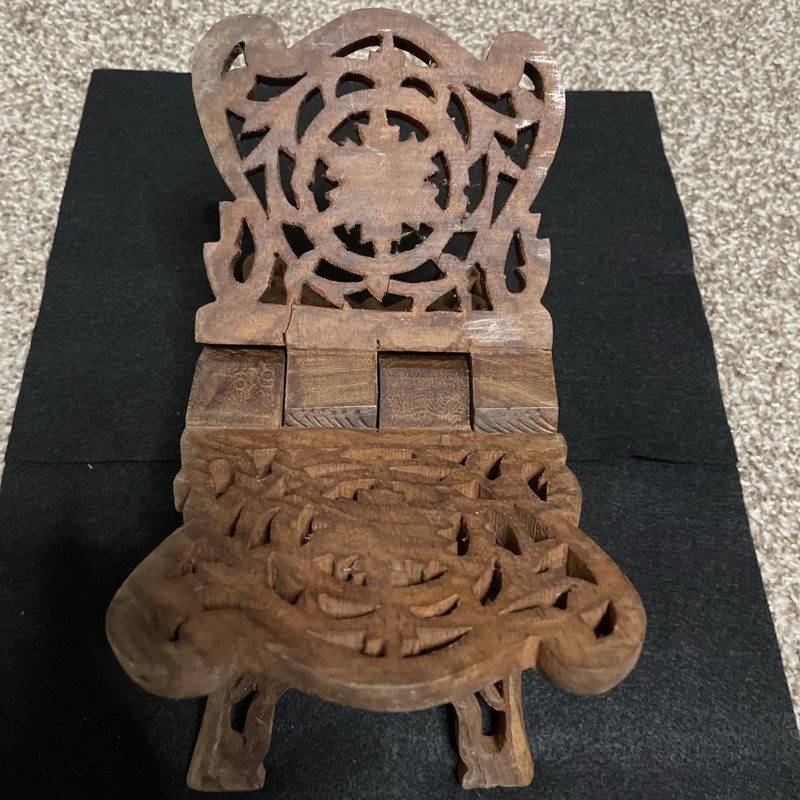 Hand Carved Sheshamwood Book Holder By Sarna From India 519-1