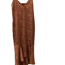 PRETTYLITTLETHING Women's Slip Dress 10 Red/Beige Animal Print Flowy