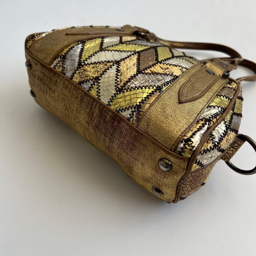 MIU MIU Leather Python Patchwork Handbag Vintage Gold Beige Crossbody Bag — image 15