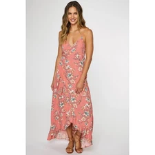 O'Neill Viola Women's Large Floral Maxi Wrap Dress Pink Beach Summer Boho Casual