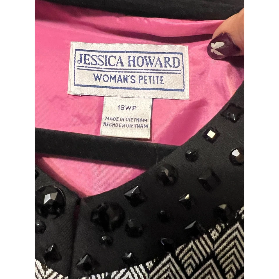 Blazer Jessica Howard Mujer 18WP Negro Blanco Geométrico Embellecido Carrera Foto 2 de 4