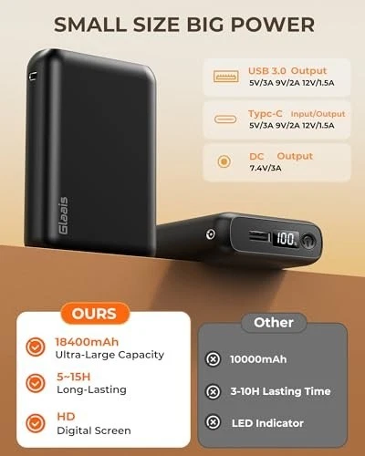 Heated Vest Battery Pack 18400mAh 5V/7.4V Rechargeable Power Bank with LED Indic image 4