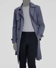 Hugo Boss Men's Blue Regular Overcoat Belted Double-Breasted Jacket Size 44R