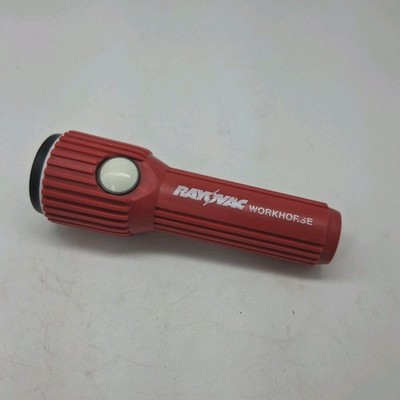 Vintage Rayovac Workhorse Red 2D Flashlight Ribbed Plastic Tested Working