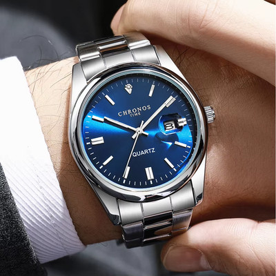 CHRONOS Luxury Men Quartz Watch Stainless Steel Waterproof Date Watch Free Ship