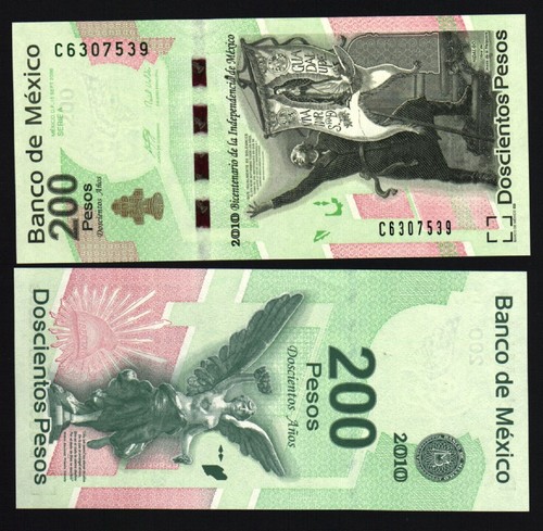 MEXICO 200 PESOS P-129 2010 COMMEMORATIVE 100th REVOLUTION LIBERTY NOTE UNC NOTE - Picture 3 of 3