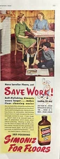 1945 Simoniz Self Polishing Floors Wax Shines Dries Save Work Vintage Print Ad