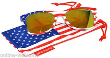 US American Flag Frame Red Mirror Lens Retro Sunglasses patriot 4th of July