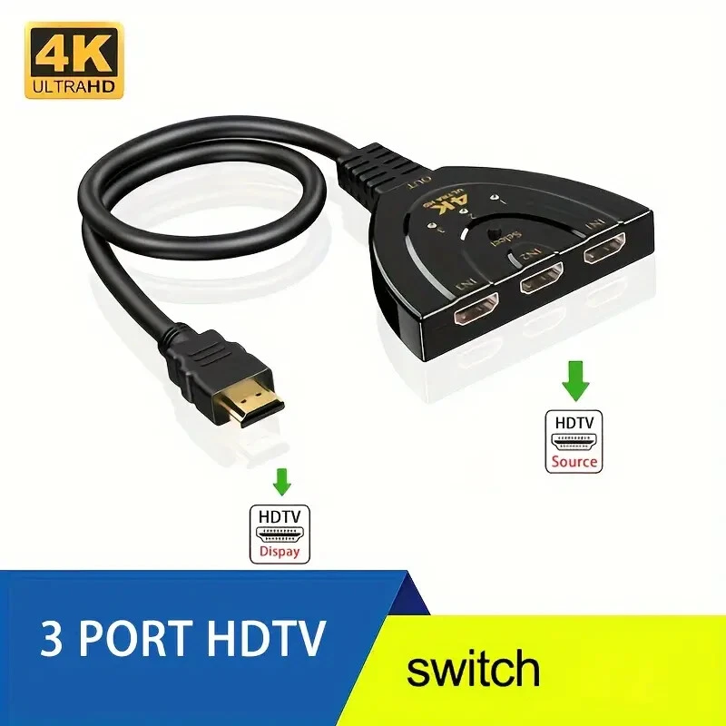 4K HDMI Switch 3 Port Splitter Cable Switcher HUB Adapter for HDTV PS4 Xbox PC - Image 2 of 4