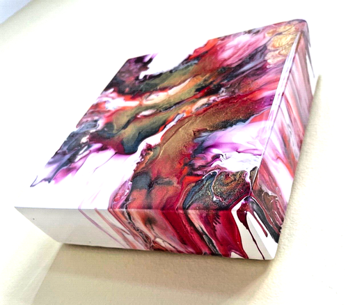 Original Abstract Acrylic Art 6x6x1.5" Rosewater Glacier on Cradled Wood Panel - Picture 2 of 5