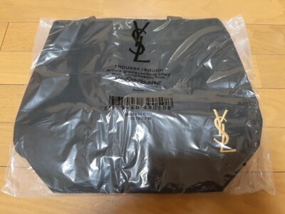 Yves Saint Laurent YSL Tote Bag Black Gold Embroidery Logo Novelty