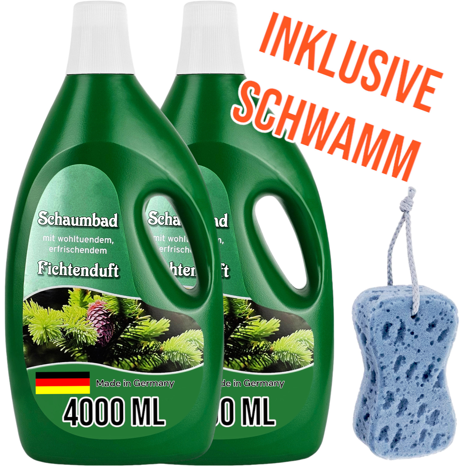 Schaumbad Badewanne + Schwamm Pflegebad Badezusatz Fichte Fichtenduft 2x 4 Liter