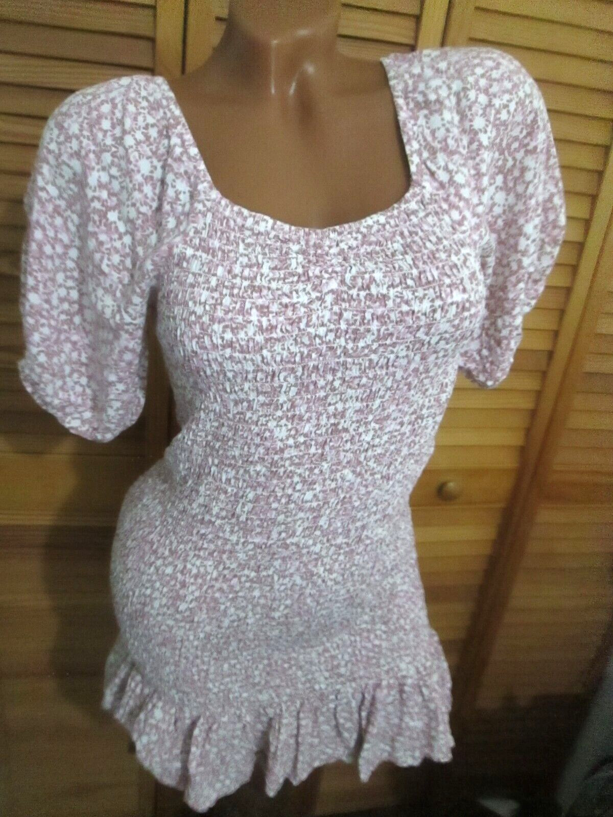Jopra Size Medium Pink Smocked Puff Sleeve Mini Dress Made in India