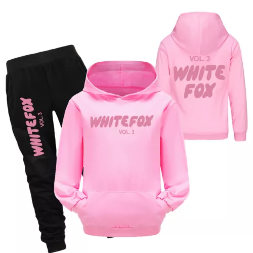 Kids Casual Hoodie Trousers Tracksuit Set White Print Fox Jumper Top+Pants Suits - Picture 11 of 37