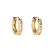 14K Gold Plated stainless steel Huggie Hoop Earrings  CZ Small 9mm Women Men