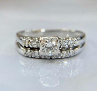 Art Deco Engagement Ring Set, Round Stackable Silver Ring Set, Minimalist Ring